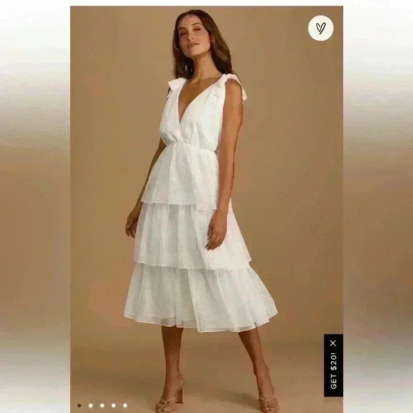 NWT Lulus Made a Wish White Swiss Dot Tiered Tie-Strap Midi Dress Size M - Picture 1 of 15